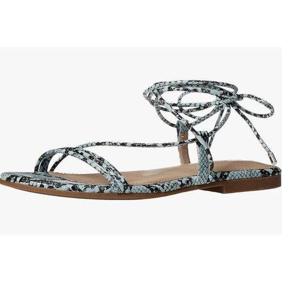 NWB The Drop Samantha Teal Snake Flat Strappy Lace-Up Sandals Womens Size 9.5 - Picture 1 of 16
